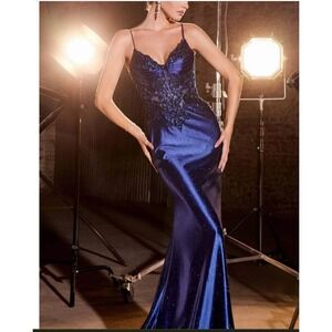 Cinderella‎ Divine Gown Womens 4 Navy Blue Sheer Corset Mermaid LaDivine NEW